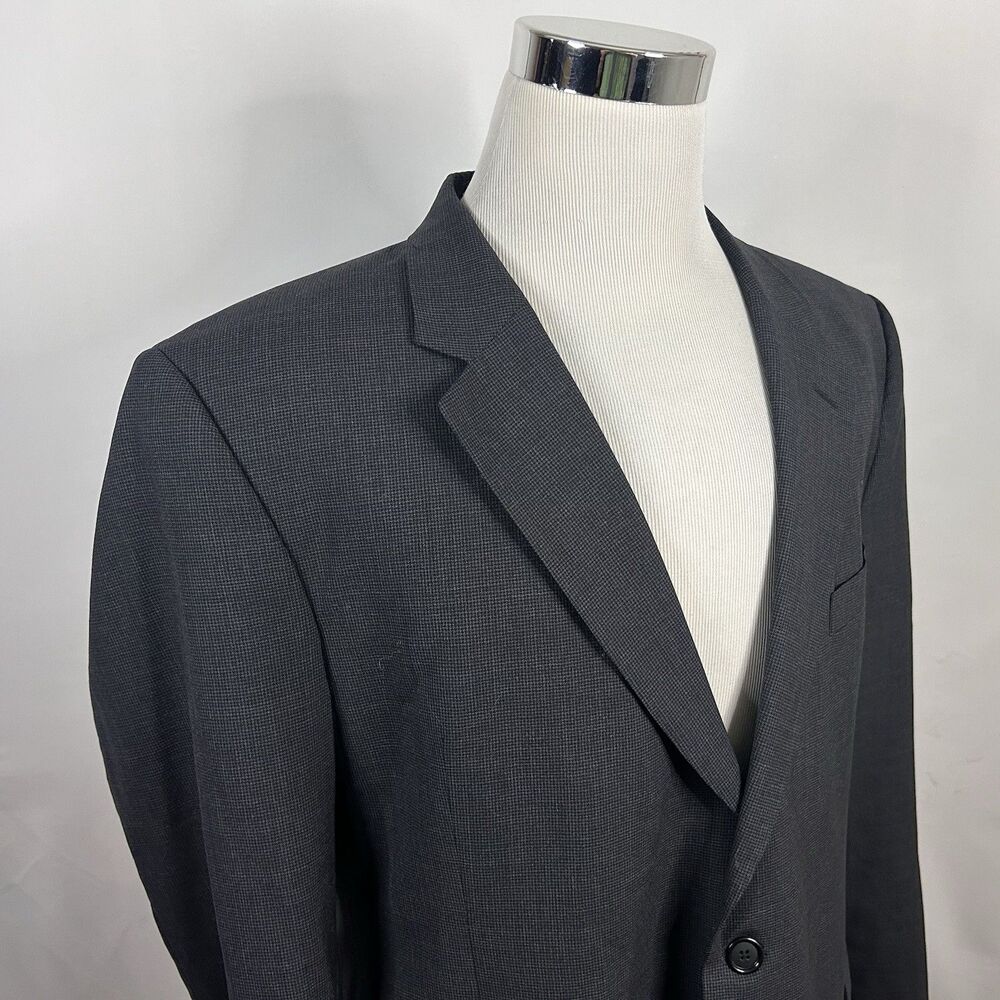 Jos A Bank 46R Sport Coat 100% Wool Houndstooth Black Gray Two Button Vented
